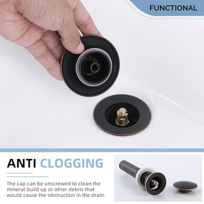 Angle Simple Bathroom Sink Stopper Oil-Rubbed Bronze, Pop Up Sink Drain | Only for Sink with Overflow Hole, Brass Stopper with Stainless Steel Tailpiece, Fit 1.61 to 2 Inches Diameter of Drain Hole - color: Oil-rubbed Bronze
