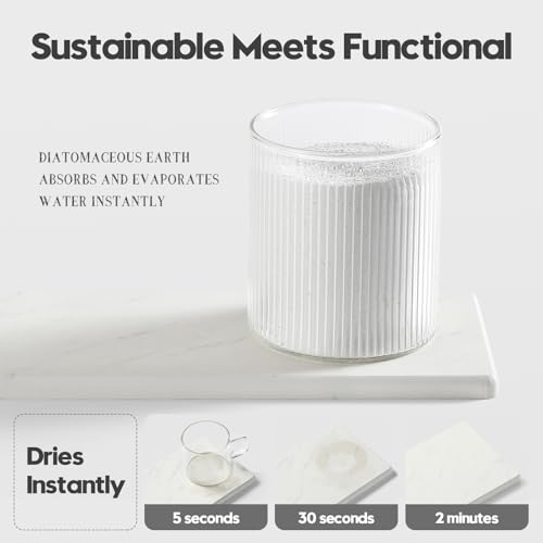 2PCS Diatomite Marble Stone Drying Mat for Kitchen Counter, Water Absorbing Soap Tray Stone Faucet Mat for Bathroom, Quick Dry Splash Guard Sink Protector, Vanity Dish Dispenser Sponge Holder, 8"x3.8"
