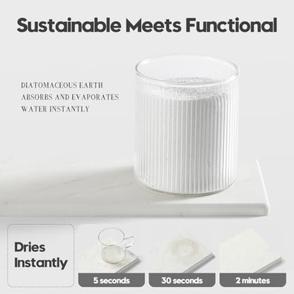 2PCS Diatomite Marble Stone Drying Mat for Kitchen Counter, Water Absorbing Soap Tray Stone Faucet Mat for Bathroom, Quick Dry Splash Guard Sink Protector, Vanity Dish Dispenser Sponge Holder, 8"x3.8"