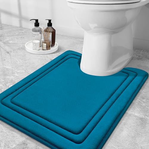 Grandaily Memory Foam Toilet Rugs U-Shaped 24x20, Ultra Soft, Non-Slip and Absorbent Bathroom Rugs, Machine Wash Dry, Comfortable Contour Bath Mat for Toilet Base, Peacock Blue - color: Peacock Blue
