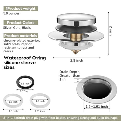 Universal Bathtub Stopper, Pop Up Bath Tub Drain Stoppers, EZ Install Bathtub Drain Replacement Trim Kit, Replaces Lift and Turn, Tip-Toe and Trip Lever Drains for Tub(Chrome Plated) - color: Chrome Plated