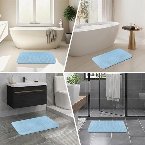 2 Pack Stone Bath Mat, Diatomaceous Earth Shower Mat, Non-Slip Super Absorbent Quick Drying Bathroom Kitchen Floor Mat, 24x15, Blue - color: Blue