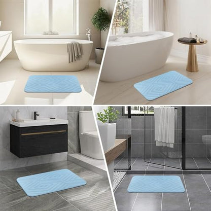 2 Pack Stone Bath Mat, Diatomaceous Earth Shower Mat, Non-Slip Super Absorbent Quick Drying Bathroom Kitchen Floor Mat, 24x15, Blue - color: Blue