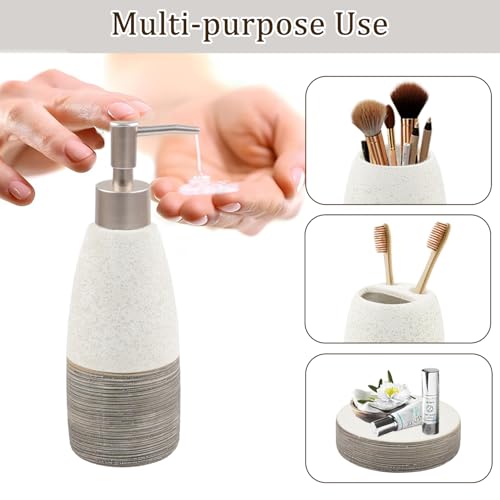 CERBIOR Bathroom Accessories Set,4 PCS Ceramic Bath Accessory,Grey White | Includes Toothbrush Holder, Toothbrush Cup, Soap Dish for Decorative Countertop and Housewarming Gift - style: White-Grey
