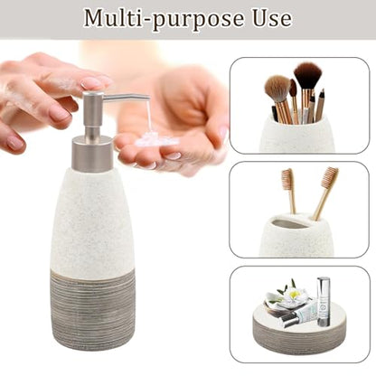 CERBIOR Bathroom Accessories Set,4 PCS Ceramic Bath Accessory,Grey White | Includes Toothbrush Holder, Toothbrush Cup, Soap Dish for Decorative Countertop and Housewarming Gift - style: White-Grey