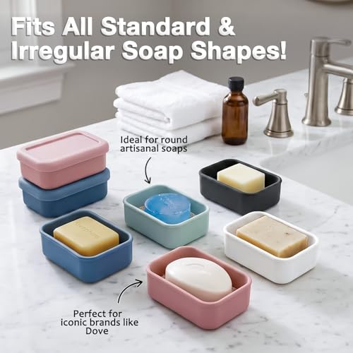HighHerz Leak Proof Silicone Travel Soap Case with Draining Tray - Bar Soap Holder for Travel, Gym & Camping - Mess-Free Portable Soap Container for Carry-on Bags (Black) - color: Black