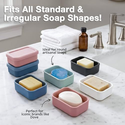 HighHerz Leak Proof Silicone Travel Soap Case with Draining Tray - Bar Soap Holder for Travel, Gym & Camping - Mess-Free Portable Soap Container for Carry-on Bags (Black) - color: Black