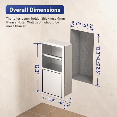Toilet Paper Holder, Hidden Tampon Storage Holder | in Wall Toilet Roll Holder, Recessed Toilet Niche for Bathroom (Brushed) - color: Brushed