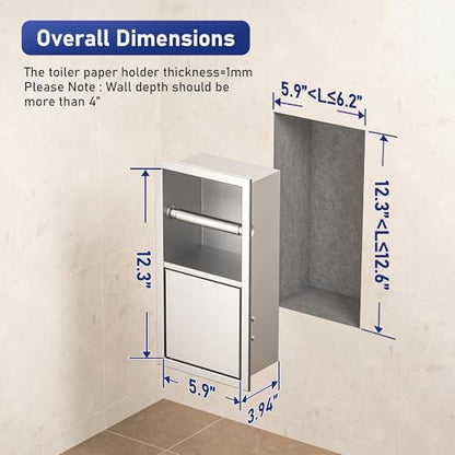 Toilet Paper Holder, Hidden Tampon Storage Holder | in Wall Toilet Roll Holder, Recessed Toilet Niche for Bathroom (Brushed) - color: Brushed