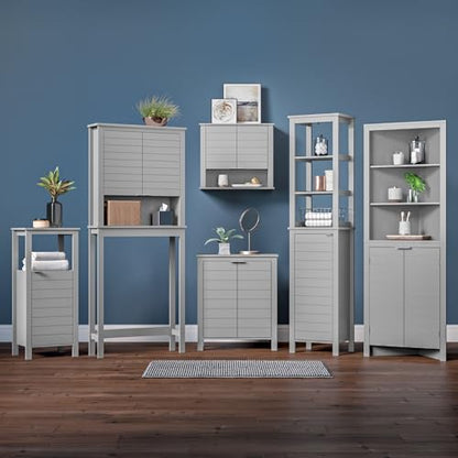 RiverRidge Madison Two-Door Over The Toilet Storage Cabinet Gray Wall Mounted Medicine Cabinet with Adjustable Shelves, Modern Flat Handles & Horizontal Grooved Aesthetic