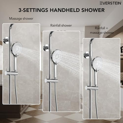 10 Inch High Pressure Rainfall Shower System with Slide Bar, Wall Mount Bathroom Round Shower Faucet Set with Valve, Polished Chrome - color: Polished Chrome