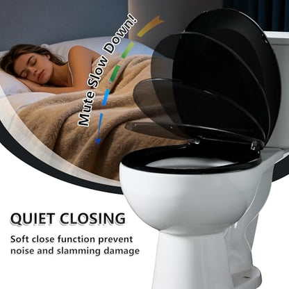 Angol Shiold Round Toilet Seat - Slow Close Hinges, Ergonomic Design with Grip-Tight Bumpers, Safe Easy-Clean PP Material (Black, 16.5" Round) - color: Black, size: Round 16.5‘’