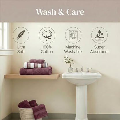 Modern Threads Pax 6-Piece Reversible Yarn Dyed Jacquard Towel Set - Bath Towels, Hand Towels, & Washcloths - Super Absorbent & Quick Dry - 100% Combed Cotton, Rosewood - color: Rose, style: Wide Stripe