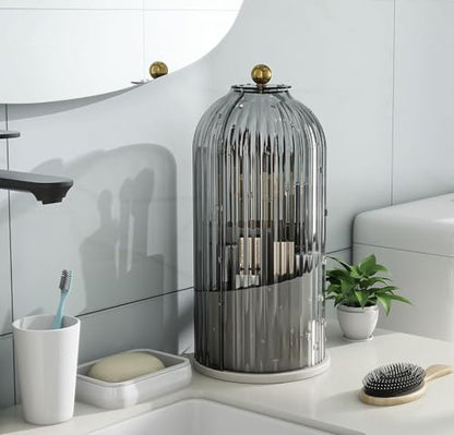 Toothbrush and Toothpaste Holders with Cover, Grey White | Waterproof and Dustproof, 360° Rotating Base, Smooth Sliding Door, 3 Slots, for Bathroom Countertop - color: Grey White