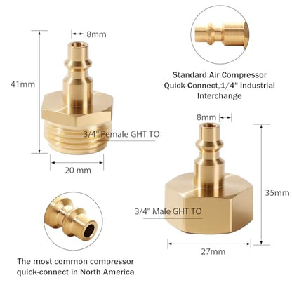 2 Pack Winterize Blow Out Adapter, Brass Winterize Blowout Adapter, Air Compressor Quick Connect 1/4" Plug to 3/4" GHT Garden Hose Fitting with Washers for RV, Boat, Camper and Trailer - style: Winterize Blow Out Adapter