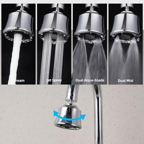 Kitchen Sink Faucet Head 4-Mode, 360° Swivel Faucet Aerator Adapter, Chrome | 55/64" Female Faucet Sprayer Head for Bathroom & Kitchen, Big Angle Rotating Metal Ball Joint, Extra 15/16" Metal Adapter - color: Polished Chrome, style: 1 Swivel Joint