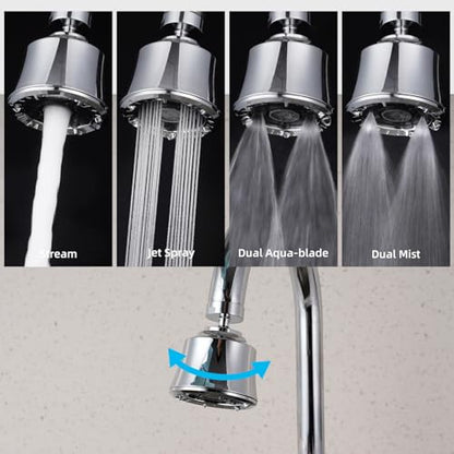Kitchen Sink Faucet Head 4-Mode, 360° Swivel Faucet Aerator Adapter, Chrome | 55/64" Female Faucet Sprayer Head for Bathroom & Kitchen, Big Angle Rotating Metal Ball Joint, Extra 15/16" Metal Adapter - color: Polished Chrome, style: 1 Swivel Joint