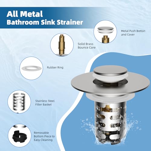 Universal Upgraded Bathroom Sink Drain Stopper Hair Catcher, Brushed Nickel | 4-IN-1 Pop-Up Sink Strainer with 2-Layer Removable Stainless Steel Basket, Anti-Clog Drain Plug for 1.1"-2.36" Basin - color: Brushed Nickel