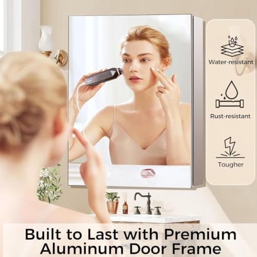 24 x 32 Inch Bathroom Medicine Cabinet with Mirror, Medicine Cabinet Mirror, Bathroom Mirror with Storage with 2 Adjustable Shelves, Assembly Required, Support Recessed or Surface Mount - size: 24 x 32