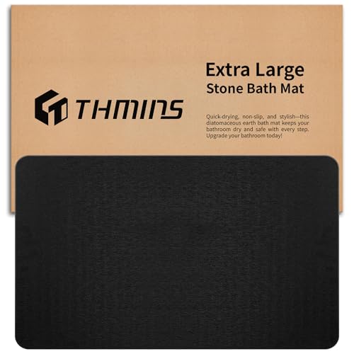 THMINS Black Extra Large Stone Bath Mat, 32''x20'' Stone Shower Mat | Diatomite Stone Bath Mat, Super Absorbent, Quick-Drying, Non-Slip, and Easy to Clean for Bathroom - color: Black, size: 31.5" x 19.7" (Rectangular)