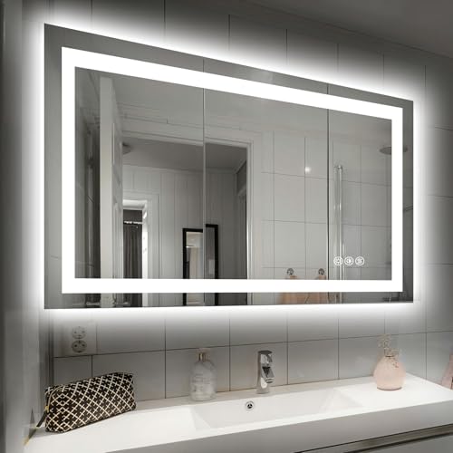 Hivone 40"X32" LED Bathroom Mirror with Lights, Anti-Fog, Dimmable, Backlit + Front Lit, Smart Bathroom Vanity Mirror, Memory Function, Shatterproof, Tempered Glass (Horizontal/Vertical) - size: 32"L x 40"W