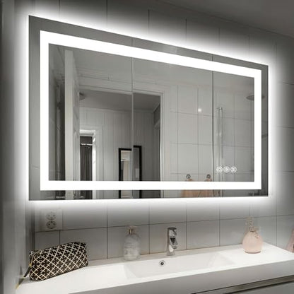 Hivone 40"X32" LED Bathroom Mirror with Lights, Anti-Fog, Dimmable, Backlit + Front Lit, Smart Bathroom Vanity Mirror, Memory Function, Shatterproof, Tempered Glass (Horizontal/Vertical) - size: 32"L x 40"W