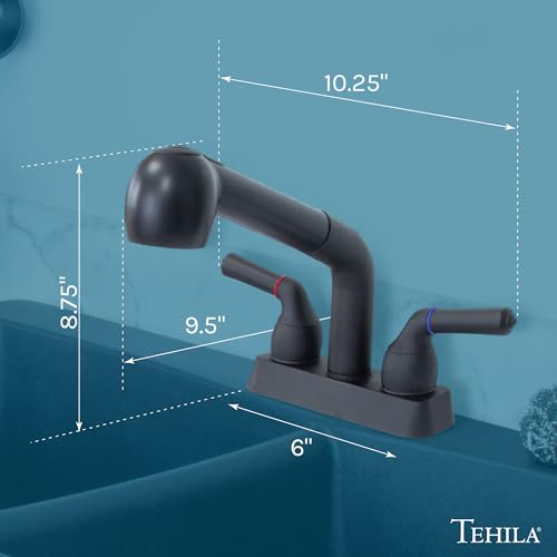 JS Jackson Supplies Dual Handle Pull Out Faucet, Black Finish, 4 Inch Center Set, Universal Utility Sink or Laundry Tub ABS Plastic Faucet with Spray Setting - color: Black
