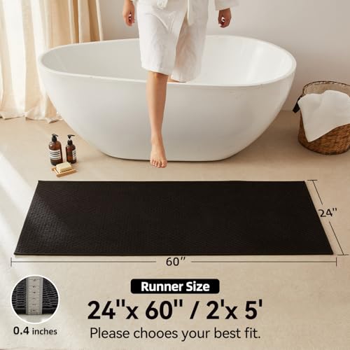 Triohero Bathroom Runner Rug, Long Bath Mat Washable Thin Quick Dry Low Pile Bathroom Runner Rugs 24 x 60 Non Slip, Black 24"x60" - color: Black, size: 24"x60"
