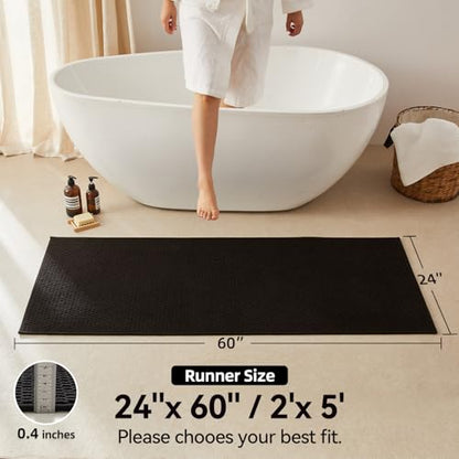 Triohero Bathroom Runner Rug, Long Bath Mat Washable Thin Quick Dry Low Pile Bathroom Runner Rugs 24 x 60 Non Slip, Black 24"x60" - color: Black, size: 24"x60"