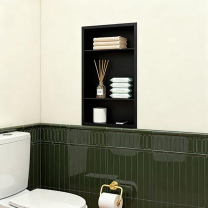 Stainless Steel Recessed Medicine Cabinet Bathroom Medicine Wall Niche Shower Niche Space-Saving Recessed Storage Cabinet Adjustable Shelf Matte Finish (Black, 24" H x 14" W) - color: Black, size: 24"H x 14"W