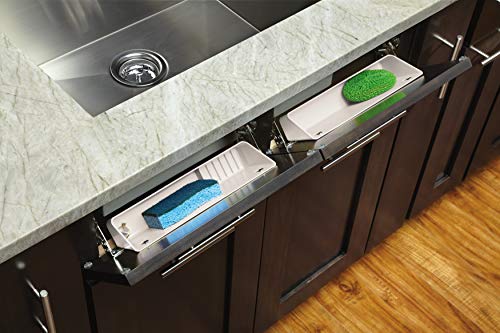 Rev-A-Shelf 14" Tip-Out Plastic Sink Trays for Kitchen and Bathroom Base Cabinet, Pull Out Vanity Shelf Home Organizer, White, 6572-14-11-52 - size: 14" W