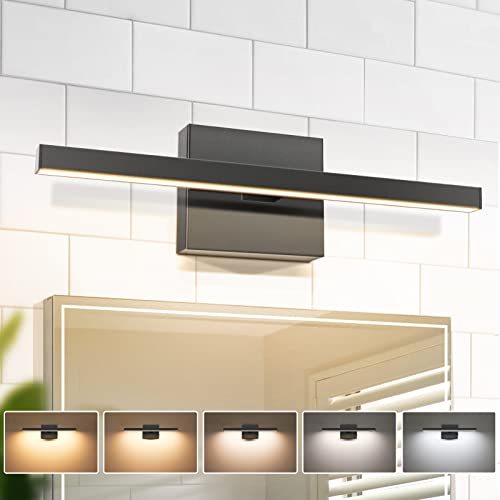 VOLISUN Modern Bathroom Vanity Light 15.7 inch, 12W Dimmable 5CCT Led Bathroom Light Fixture Over Mirror, Black Bar Vanity Light for Bathroom Mirror Cabinets Bedroom-ETL Certificated - color: Black, size: 15.7inch