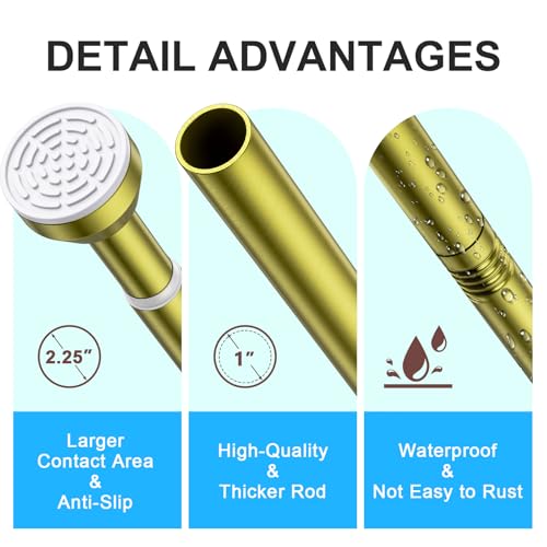 TEECK Shower Curtain Rod, 32-79 inch Adjustable Tension Spring, 1 Inch Shower Curtain Rod Tension, Anti-Slip, Rust-Proof, No Drilling, for Bathroom, Gold - color: Gold, size: 32-79 Inches