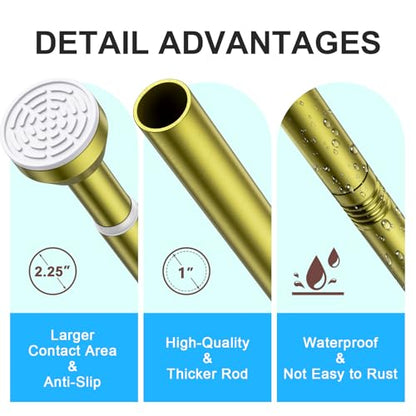 TEECK Shower Curtain Rod, 32-79 inch Adjustable Tension Spring, 1 Inch Shower Curtain Rod Tension, Anti-Slip, Rust-Proof, No Drilling, for Bathroom, Gold - color: Gold, size: 32-79 Inches