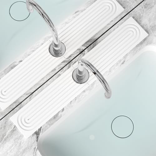 2-Piece Stone Faucet Mat for Kitchen Sink, White Water-Absorbing Sink Tray for Kitchen or Bathroom Counter, Long, 23.6 x 3.9 Inches - color: White-Long