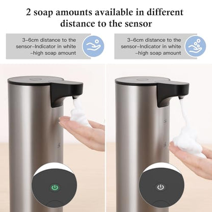 Automatic Soap Dispenser, Rechargeable Stainless Steel Foaming Soap Dispenser Touchless for Bathroom Auto Hand Soap Pump for Kitchen, Xmas Gift,9oz - color: Silver-black