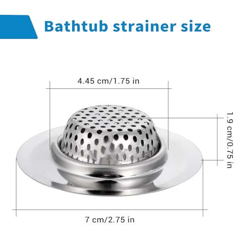 2 Pack Bathtub Drain Strainer, 2.75" Top / 1.75" Basket Stainless Steel Drain Hair Catcher, Perfect for Bathroom Sink Bathtub Vanity Sink Basin Shower Room Balcony Floor Drain (2)