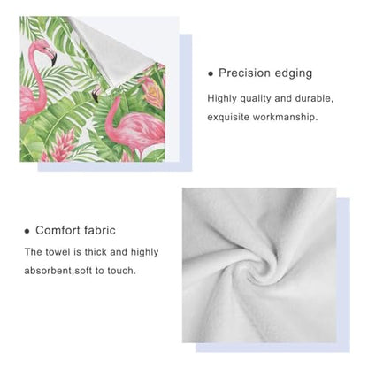 ALAZA Towel Bathroom Sets, Pink Flamingo Tropical Leaves On White Towels 3-Piece 1 Bath Towel 1 Washcloth 1 Hand Towel, Bath Towel Set of 3 Soft Multifuntion for Home Kitchen Hotel Gym Swim Spa - color: Multi01