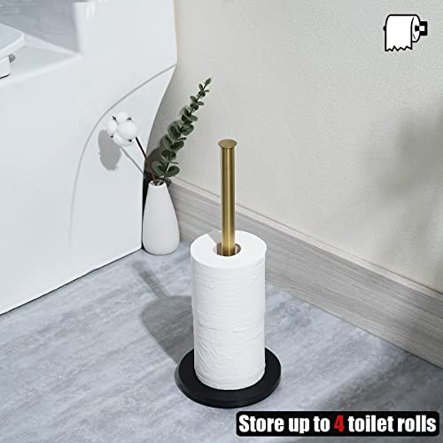 JQK Toilet Paper Storage Stand Gold, 304 Stainless Steel Thicken 0.8mm Tissue Reserve Holder Dispenser for Bathroom, Brushed Gold, TPS180-BG - color: Gold & Black Base