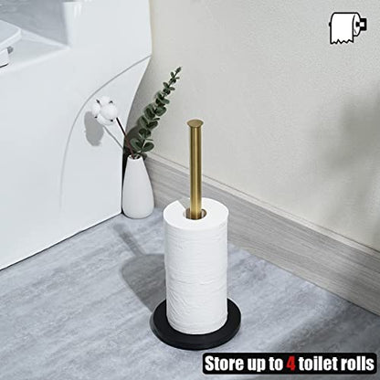 JQK Toilet Paper Storage Stand Gold, 304 Stainless Steel Thicken 0.8mm Tissue Reserve Holder Dispenser for Bathroom, Brushed Gold, TPS180-BG - color: Gold & Black Base