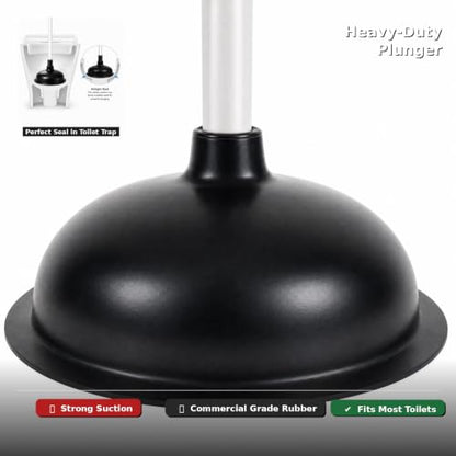Toilet Plunger and Brush Set with Hideaway Holder | Heavy Duty, Compact, Modern Home Decor