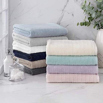 Welhome James 100% Cotton Textured Stripe 4 Pack Bath Towels - Soft & Absorbent Bath Towel Set, Gray - color: Gray, size: 4 Piece Bath Towel