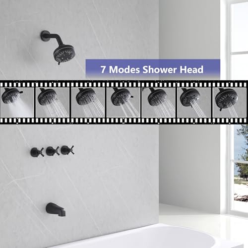 3 Handle Tub Shower Faucet Set Black Shower Trim Kit with Valve | Bathtub Shower Faucet Set with Tub Spout Wall Mounted, Brass Valve, NPT 1/2" US Connection - color: Matte Black, style: Style A