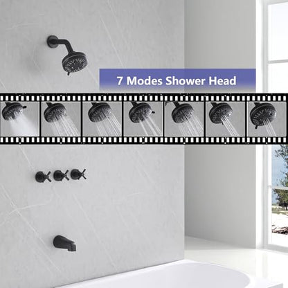3 Handle Tub Shower Faucet Set Black Shower Trim Kit with Valve | Bathtub Shower Faucet Set with Tub Spout Wall Mounted, Brass Valve, NPT 1/2" US Connection - color: Matte Black, style: Style A