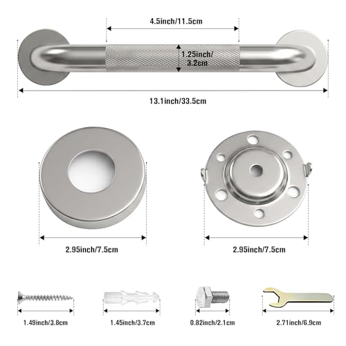 12 Inch Shower Grab Bars for Seniors, 2 Pack Brushed Nickel Stainless Steel ADA Grab Bars with 1.25'' Diameter Anti-Slip Textured Surface, Shower Safety Hand Rails for Elderly Handicapped | 1.25'' Diameter, Heavy Duty 304 Stainless Steel, Non-Slip Knurled