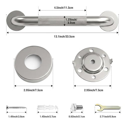 12 Inch Shower Grab Bars for Seniors, 2 Pack Brushed Nickel Stainless Steel ADA Grab Bars with 1.25'' Diameter Anti-Slip Textured Surface, Shower Safety Hand Rails for Elderly Handicapped | 1.25'' Diameter, Heavy Duty 304 Stainless Steel, Non-Slip Knurled