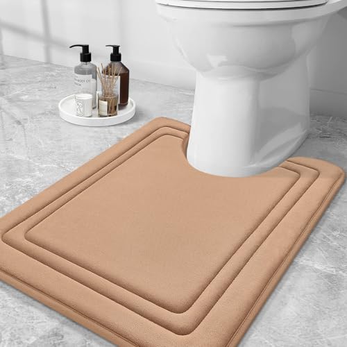 Grandaily Memory Foam Toilet Rugs U-Shaped 24x20, Ultra Soft, Non-Slip and Absorbent Bathroom Rugs, Machine Wash Dry, Comfortable Contour Bath Mat for Toilet Base, Dark Beige - color: Dark Beige