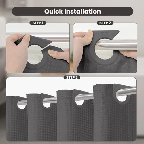 Inhousolu No Hook Shower Curtain with Removable Snap-in Liner, Waffle Weave 230 GSM Polyester, Weighted Hem, Water Repellent Washable, 72 x 72 Inch, Graphite Gray - color: Graphite Gray, size: 72"W x 72"L (Pack of 1)