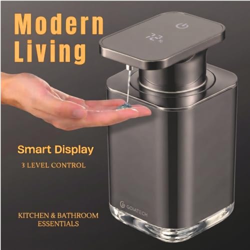 Automatic Soap Dispenser with Digital Display, Touchless Sensor, USB-C Rechargeable, No Drip Pump, 3-Level Adjustable, IPX5 Waterproof, 450ml Capacity – Modern Bathroom & Kitchen Countertop (Grey) - color: Gray