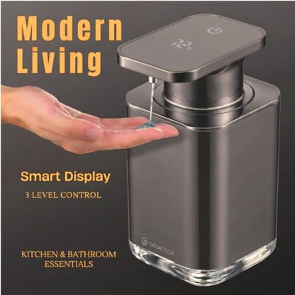 Automatic Soap Dispenser with Digital Display, Touchless Sensor, USB-C Rechargeable, No Drip Pump, 3-Level Adjustable, IPX5 Waterproof, 450ml Capacity – Modern Bathroom & Kitchen Countertop (Grey) - color: Gray